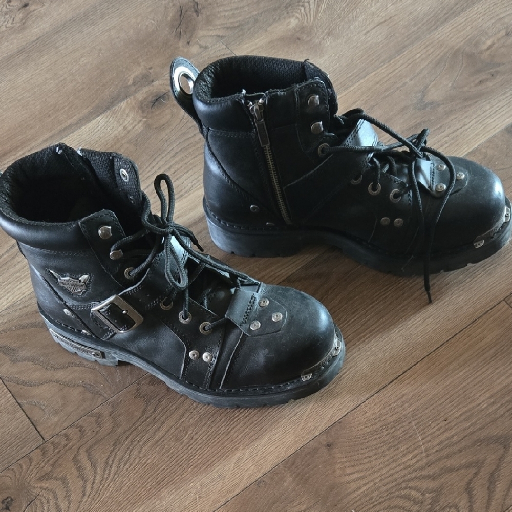 Harley Davidson Mens Brake Buckle Leather Motorcycle Boots Likenew Steeltoe 10.5